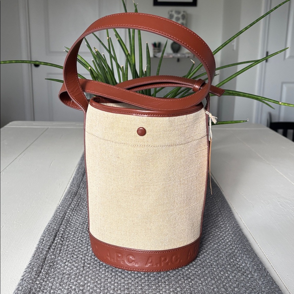 A.P.C. Beige and Dark Brown Sac Helene Noisette Bucket Bag - Picture 2 of 14